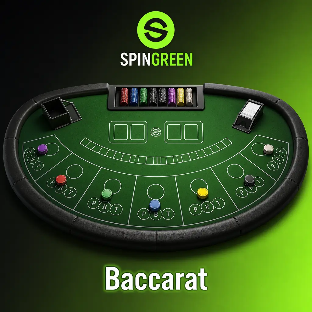 Baccarat table game with Player, Banker and Tie bets, featuring Speed, Squeeze and Lightning variants at SpinGreen
