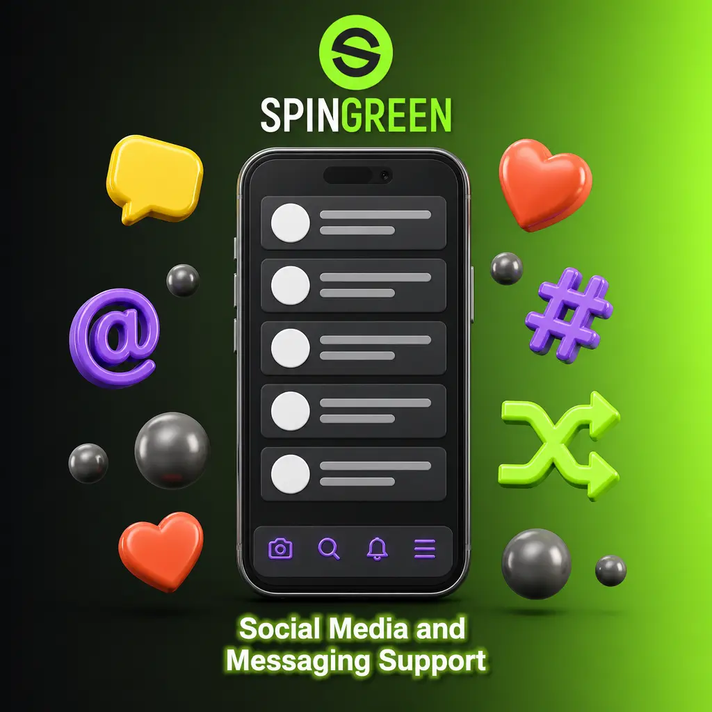 SpinGreen social media support icons for Facebook and Twitter messaging assistance